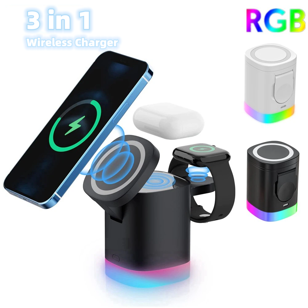 Magnetic Wireless Fast Charger with RGB Ambient Light 3-in-1