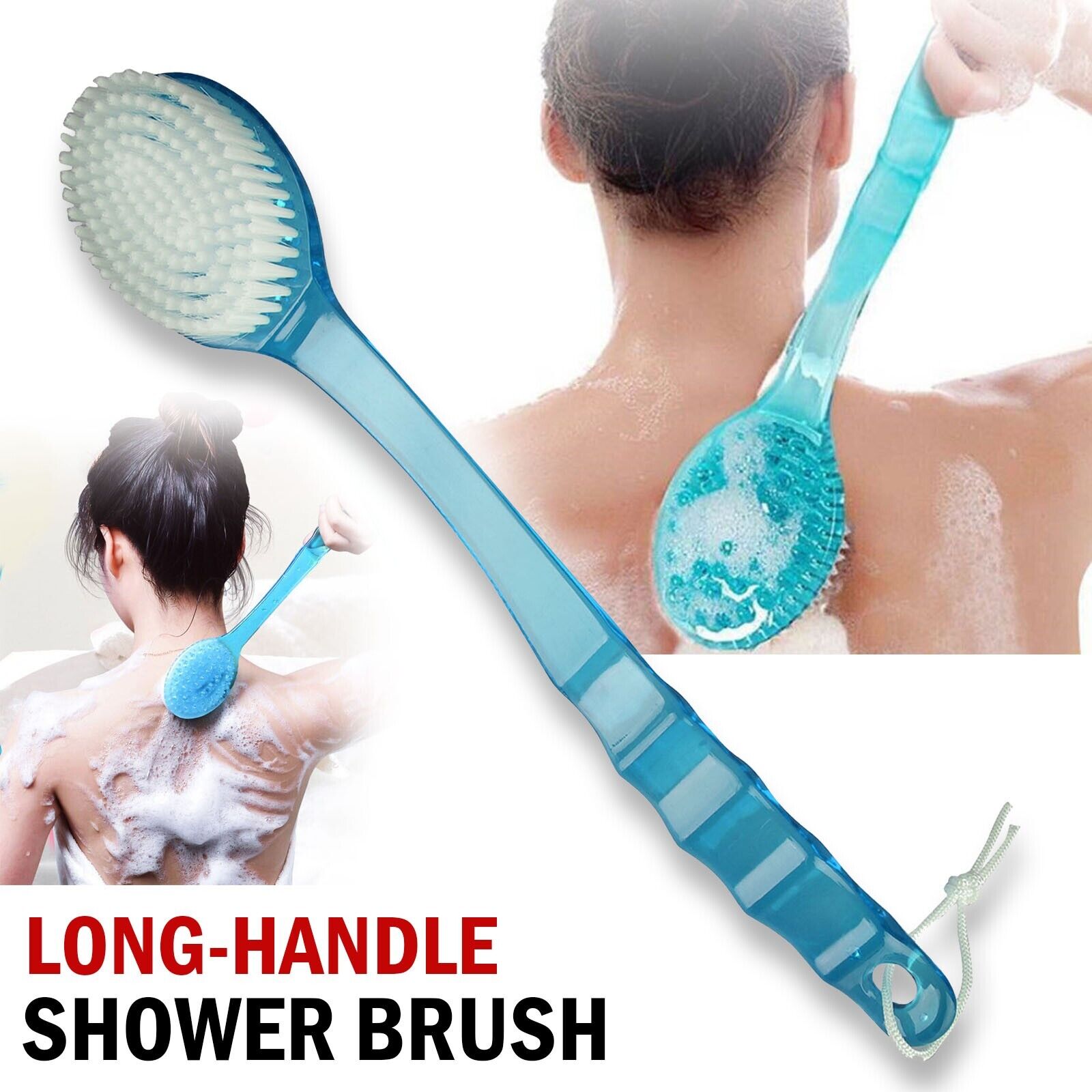 Long Handle Bath Body Brush - Dual-Sided Shower Exfoliating and Massaging Brush